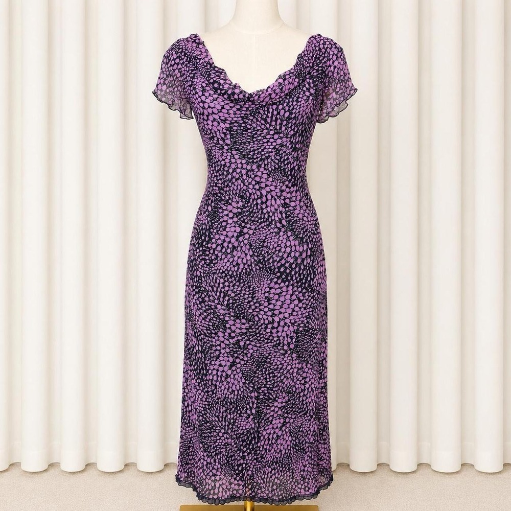 Y2K Purple Mesh Cowl Neck Midi Dress